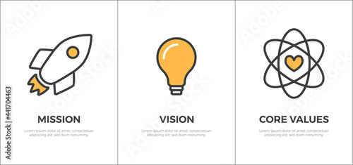 Mission, Vision and Core Values Banner Template Flat Vector Icon photo