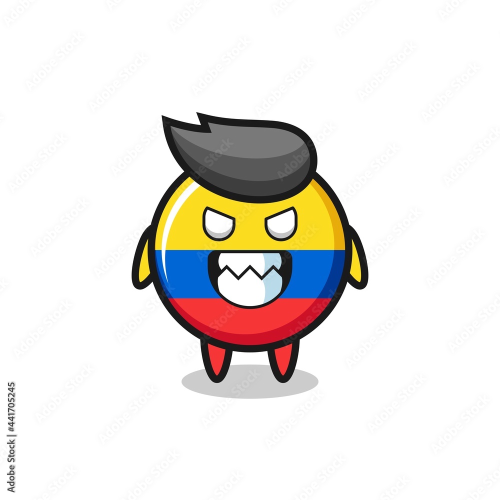 evil expression of the colombia flag badge cute mascot character