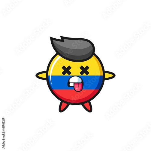 character of the cute colombia flag badge with dead pose