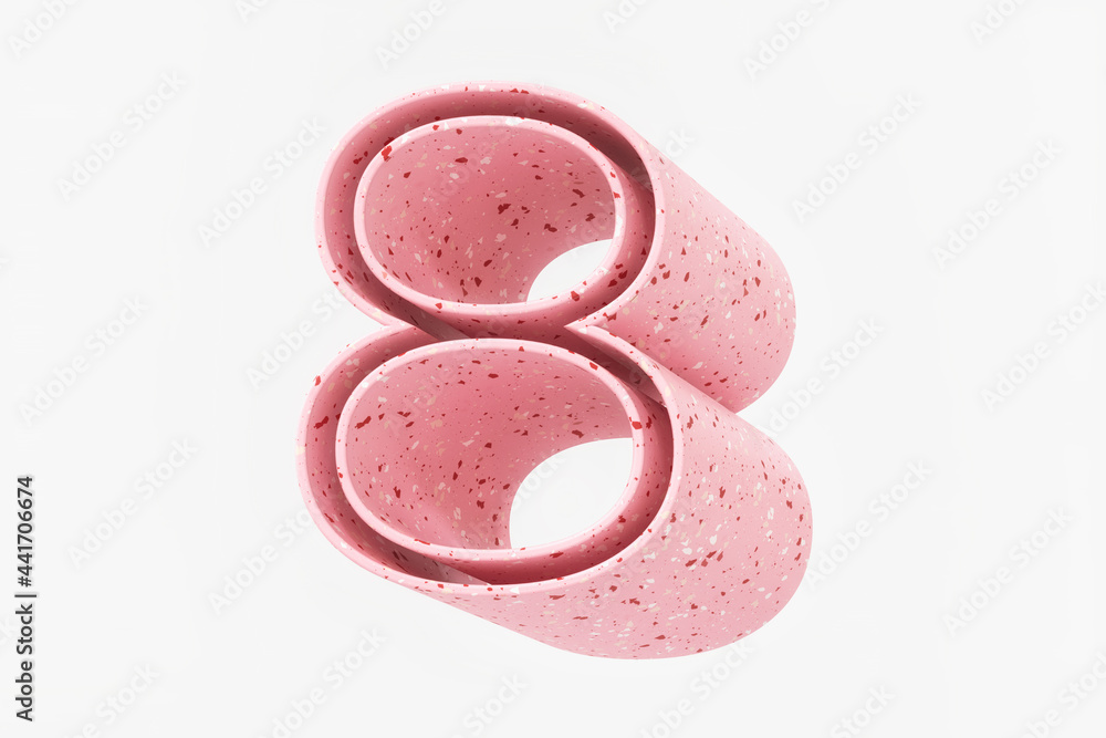 Cute pink terrazzo stone font. Number 8 with 3D isometric style. High definition 3d rendering.