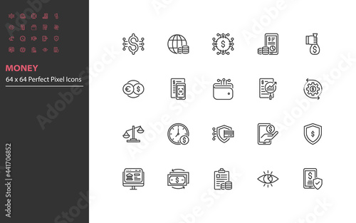 set of money thin line icons, online payment, digital money, finance,