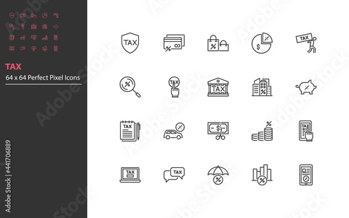 set of tax thin line icons, finance