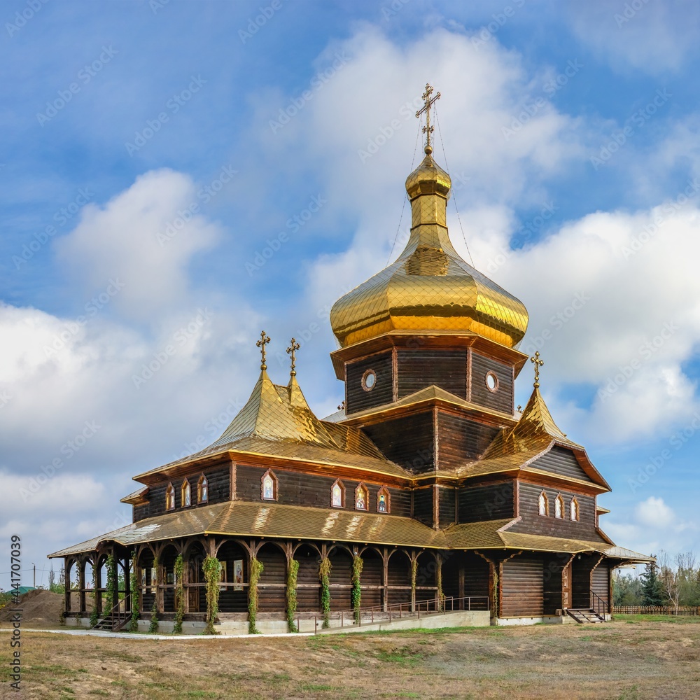 Wooden church in Sergeevka resort, Ukraine