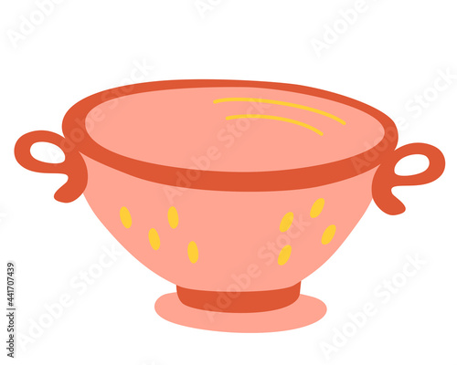 Colander. Kitchen sieve. Kitchen utensil design element. Cooking, kitchen, recipe concept. Household flat cartoon vector illustration.