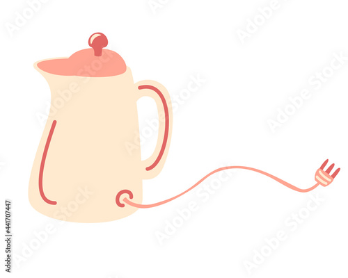 Electric kettle. Modern kettle with socket. Recipe concept. kitchen electronic equipment. Stainless water boiler teapot icon isolated on white background. Household appliance item vector illustration.
