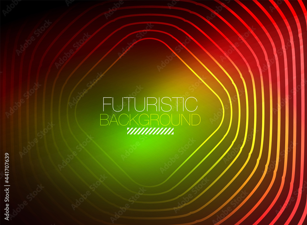 Neon color square shape lines abstract background. Shiny magic energy and motion concept, vector abstract wallpaper background Neon color square shape lines abstract background. Shiny magic energy and motion concept, vector abstract wallpaper background