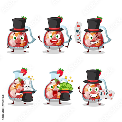 A sangria Magician cartoon character perform on a stage