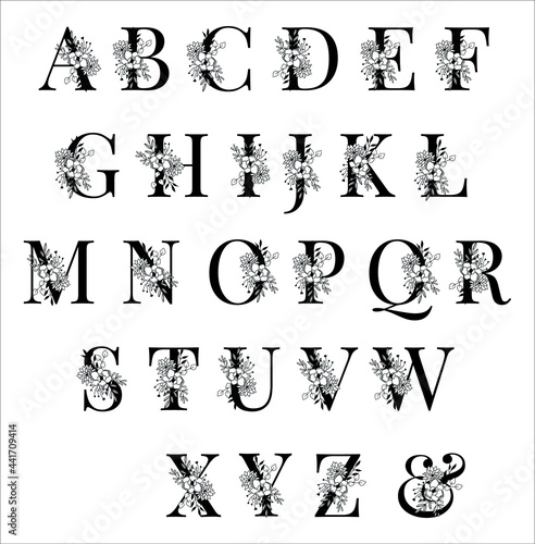 Floral Alphabet, Flower Letters Vector, decorative letters set