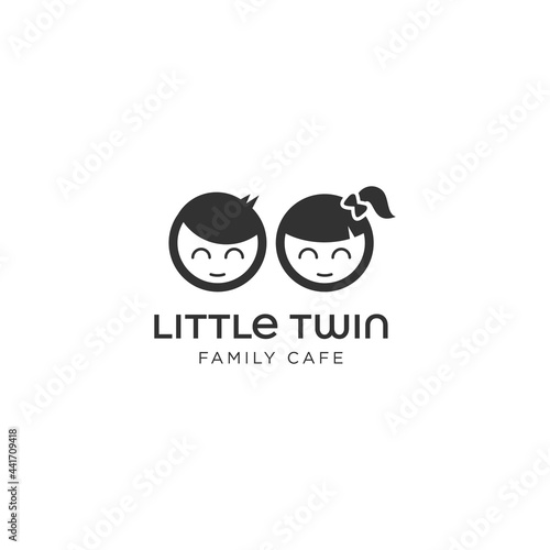 Modern Simple Little Twins Boy and girl Logo design Vector Template For Family Cafe, Family Shop, Family Care.