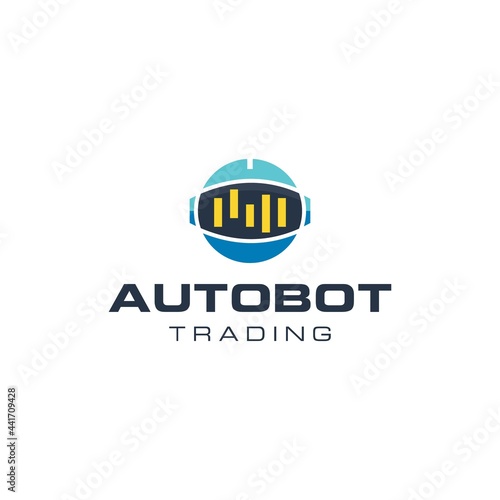 Automation Trading Bot Crypto Currency Stock Forex Logo Design. Modern Digital Trading Robot Technology. Trading Bot Illustration Data Finance Template 
Creative Vector