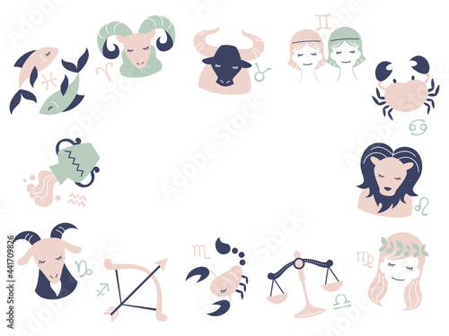 Zodiac sign frame background かわいい12星座のフレーム　背景