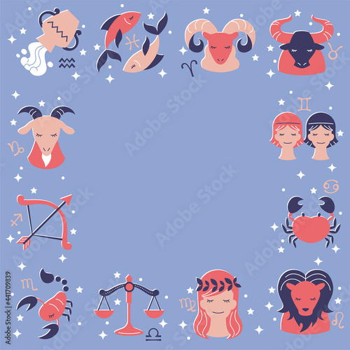 Zodiac sign frame background かわいい12星座のフレーム　背景