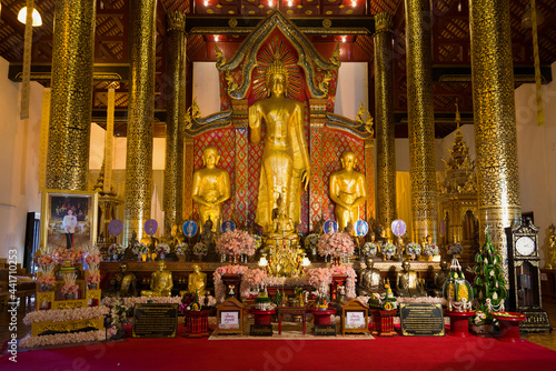 Altar of the vihaa of the Buddhist temple Wat Chedi Luang. Chiang Mai, Thailand