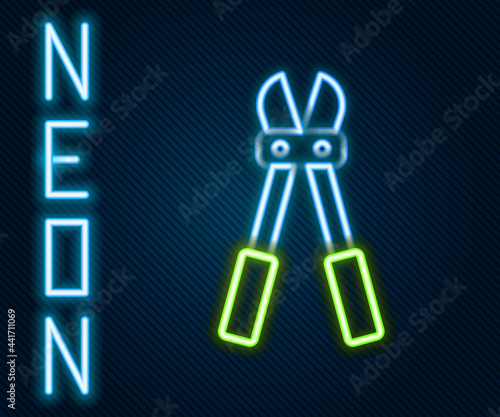 Glowing neon line Bolt cutter icon isolated on black background. Scissors for reinforcement bars tool. Colorful outline concept. Vector