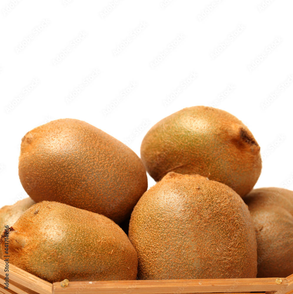 Whole and cut golden kiwifruit/ kiwi (Actinidia chinensis) on white background Whole and cut golden kiwifruit/ kiwi (Actinidia chinensis) on white background