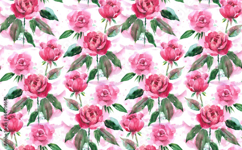 Bright watercolor fashionable pattern depicting  of beautiful pink rose  flowers on a white background. © Arina