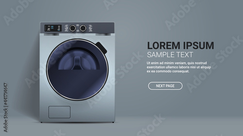 realistic washing machine front view of steel washer domestic appliance concept horizontal
