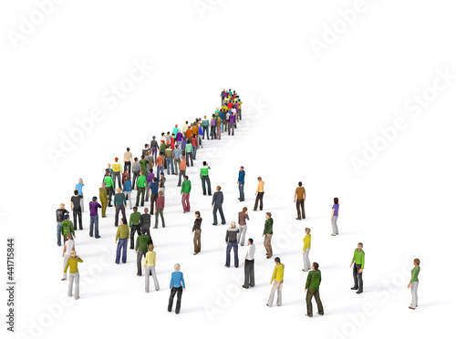 Crowd of people in the queue on a white background. 3d illustration