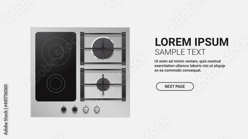 combined gas and electric hob top view of kitchen stove domestic equipment home appliance concept