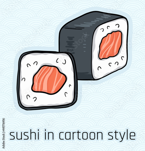 illustration of sushi in comic cartoon style