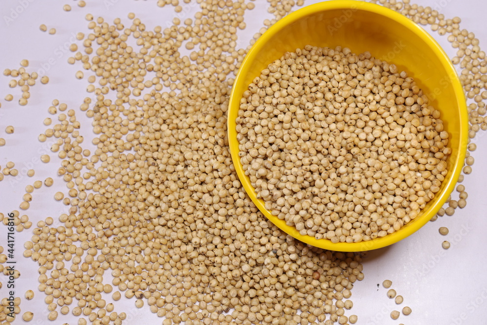 Organic jawar seeds isolated on white background Organic jawar seeds isolated on white background