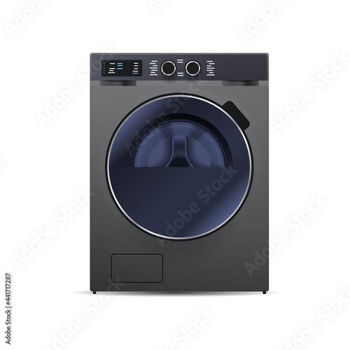 washing machine isolated on white background front view of steel washer domestic household appliance