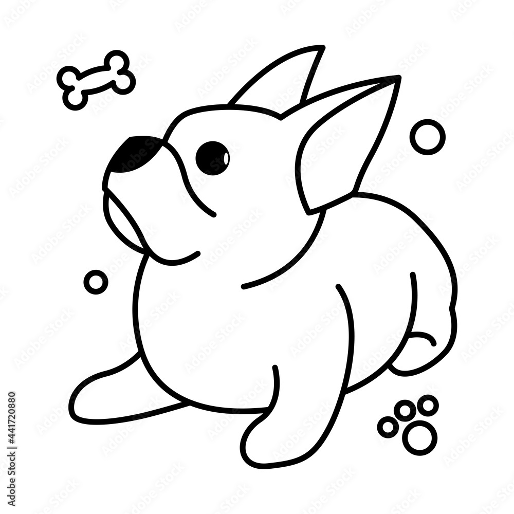 Black line vector illustration cartoon on a white background of a cute French Bulldog.. Black line vector illustration cartoon on a white background of a cute French Bulldog..