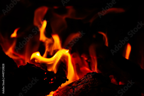 Heat energy heap closely, red and yellow, thermal energy at the fuel point during the night. Fire with a black background for the wallpaper.