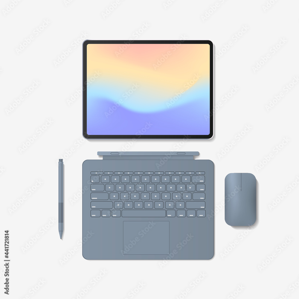 modern tablet computer with keyboard mouse pen and colored screen modern tablet computer with keyboard mouse pen and colored screen