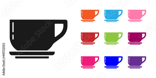 Black Coffee cup icon isolated on white background. Tea cup. Hot drink coffee. Set icons colorful. Vector Illustration