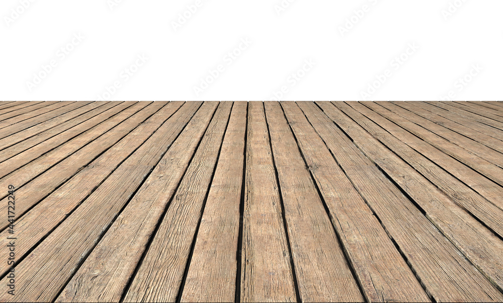 Wooden platform in perspective on a pure white background Wooden platform in perspective on a pure white background