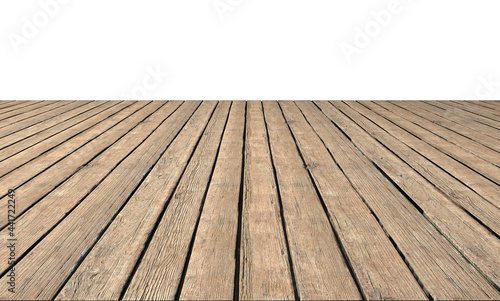 Wooden platform in perspective on a pure white background