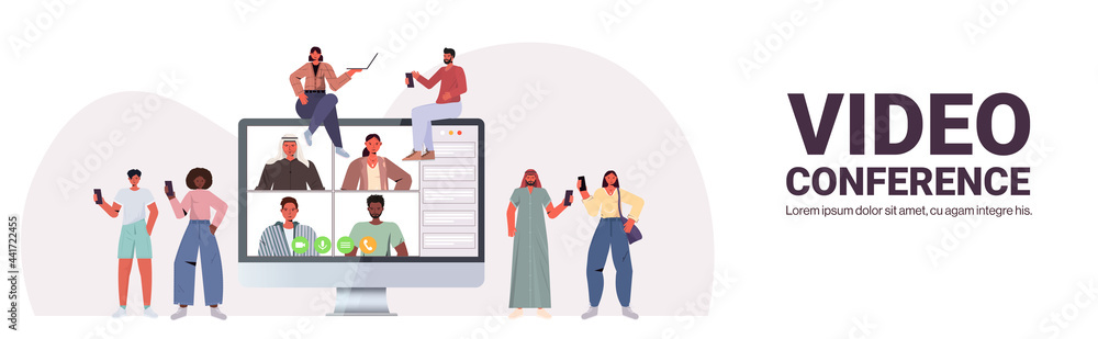 mix race people chatting during video call with friends in monitor screen online conference meeting mix race people chatting during video call with friends in monitor screen online conference meeting