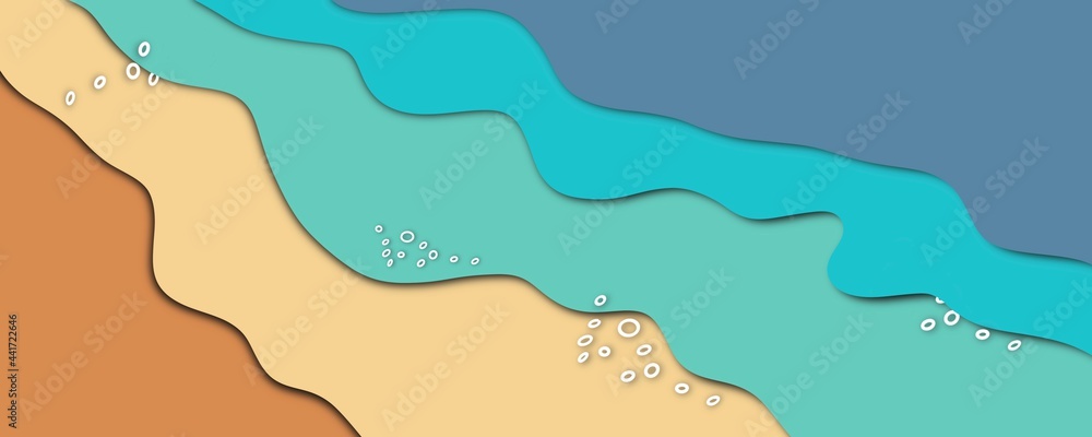 Abstract seashore with bubbles paper cut effect for summer background.