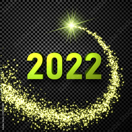 Green 2022 sign with green starry path.