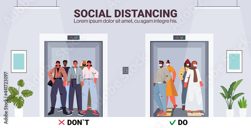 safety instructions for office employees to prevent coronavirus social distancing in elevator