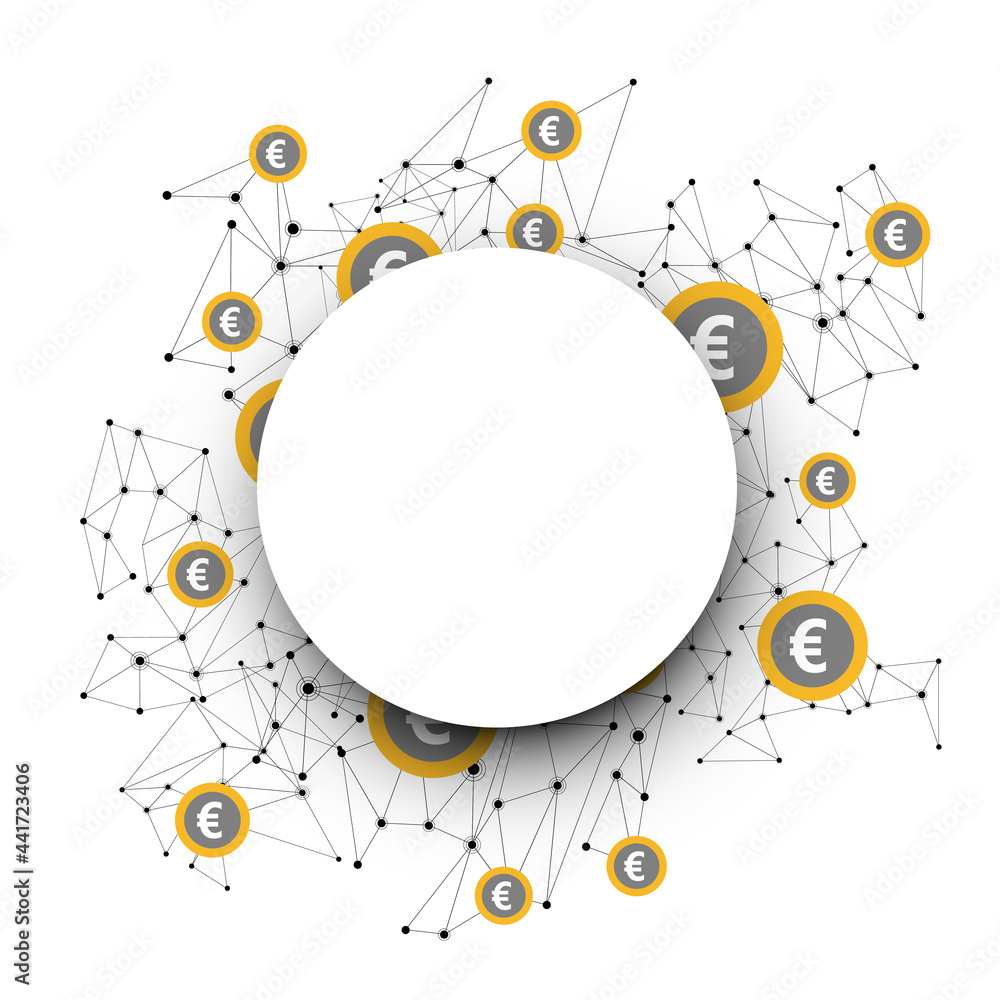 Obraz premium Round white frame on euro coins polygonal mesh background.