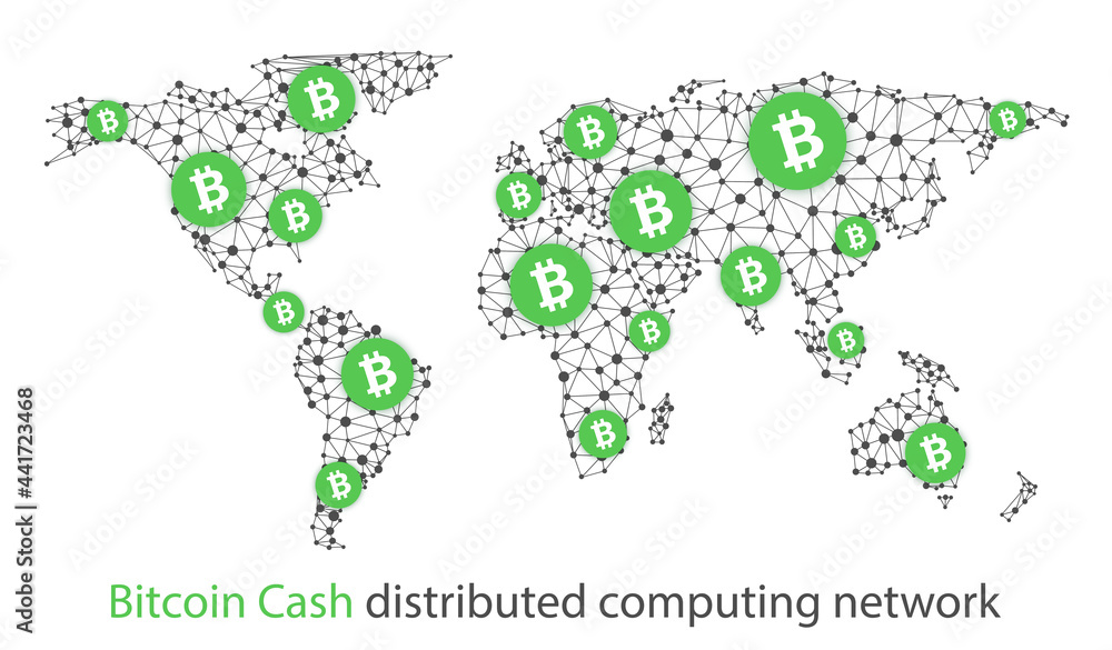 Fototapeta premium Abstract Bitcoin cash cryptocurrency wireframe global mesh background.