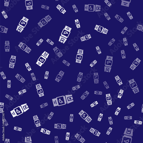 White Pepper spray icon isolated seamless pattern on blue background. OC gas. Capsicum self defense aerosol. Vector