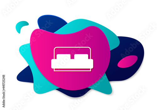 Color Hotel room bed icon isolated on white background. Abstract banner with liquid shapes. Vector