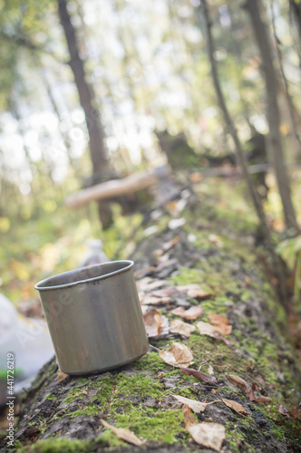 Hiking mug in the forest