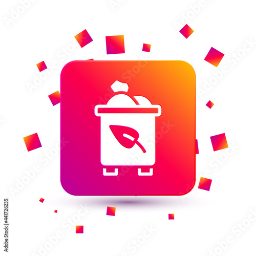 White Recycle bin with recycle symbol icon isolated on white background. Trash can icon. Garbage bin sign. Recycle basket. Square color button. Vector
