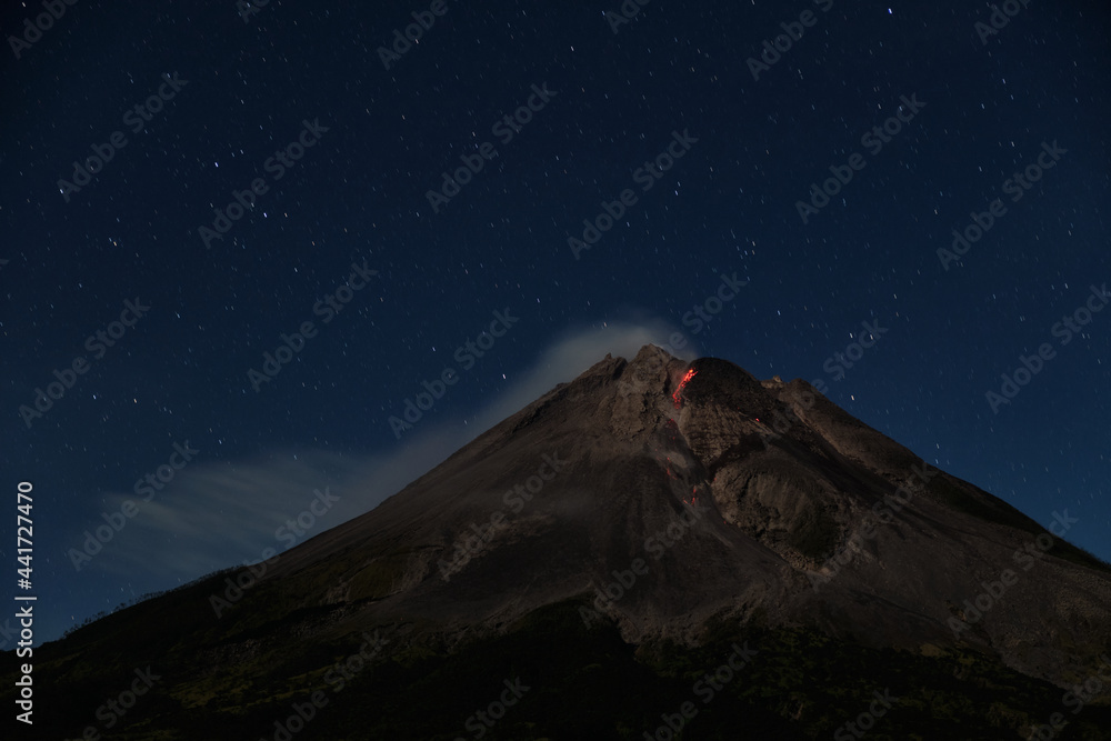 Mount Merapi Image Material Mount Merapi erupts with high intensity at night during a full moon ...