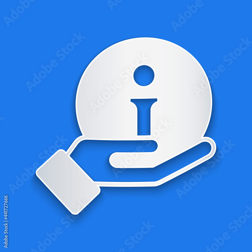 Paper cut Information icon isolated on blue background. Paper art style. Vector