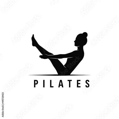 pilates sitting position female silhouette logo design vector