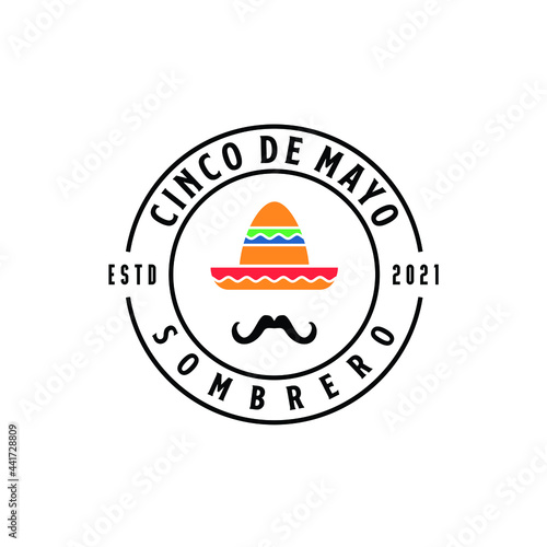 sombrero hat traditional mexican fashion logo design vector stamp label badge sticker