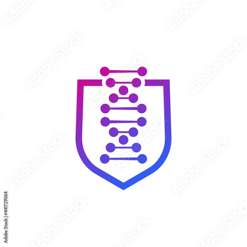 dna and shield logo, genetic protection vector