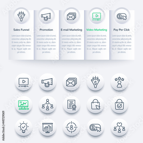digital marketing infographics, banner design and line icons set