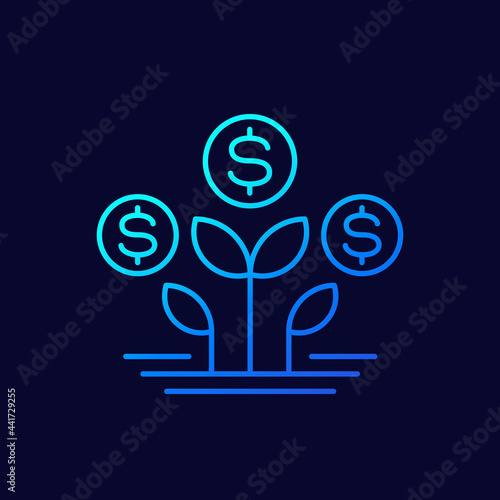 Passive income, growing money line vector icon