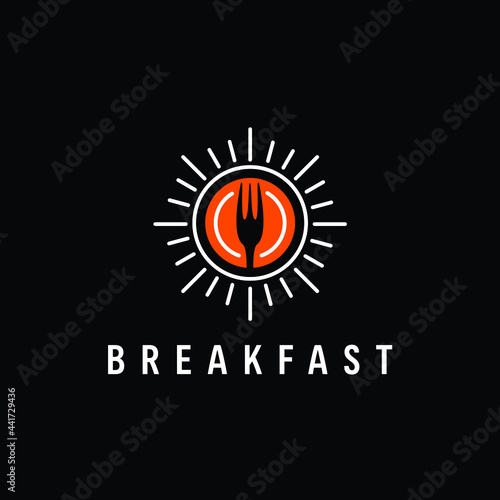 fork yolk plate with sunrise logo for breakfast restaurant design vector illustration